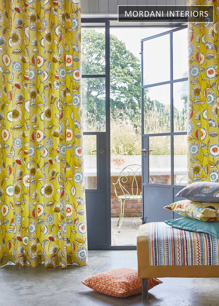 Bright Yellow Floral Cotton Curtains